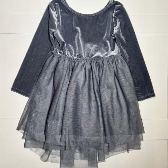 Cat & Jack Girls Velvet Tulle Silver Grey Long-Sleeve Dress Size XS (4/5) - Picture 1 of 4